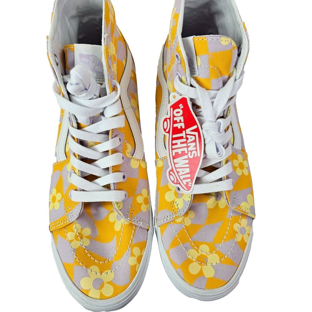 Vans‎ U SK8-HI High Top Shoes Yellow Purple Flowers Size M 10 / W 11.5